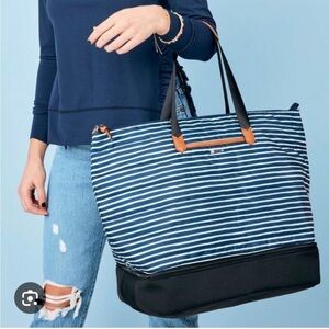 Stella & Dot Crush It Tote, Navy Marker Stripe, NWT